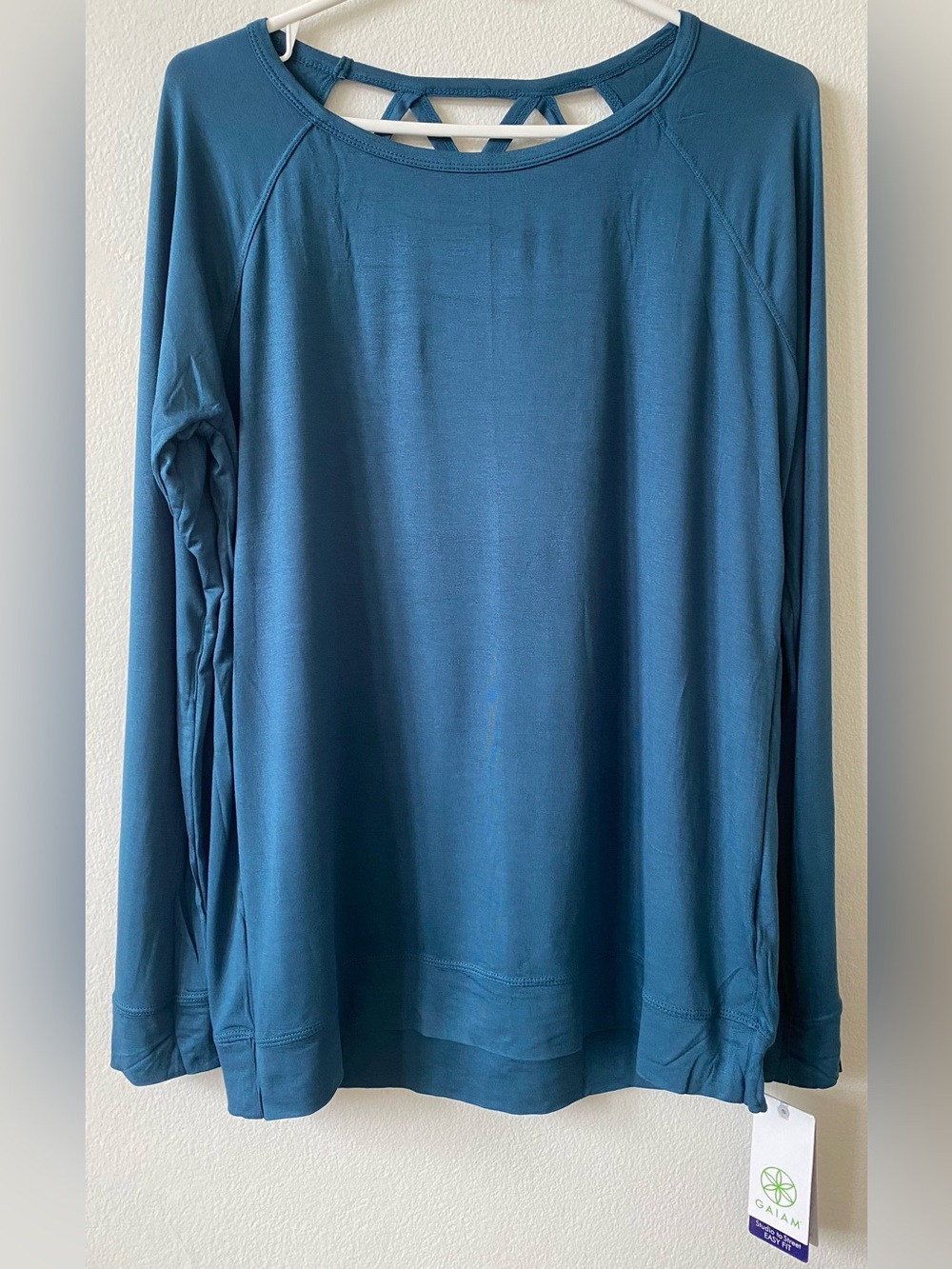 Gaiam Teal Long-Sleeve Top with Back Strap Detail (S)